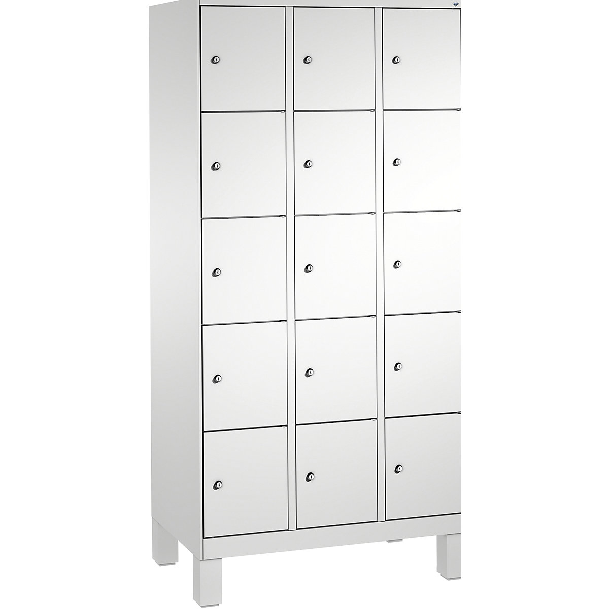 EVOLO locker unit, with feet – C+P, 3 compartments, 5 shelf compartments each, compartment width 300 mm, light grey-5