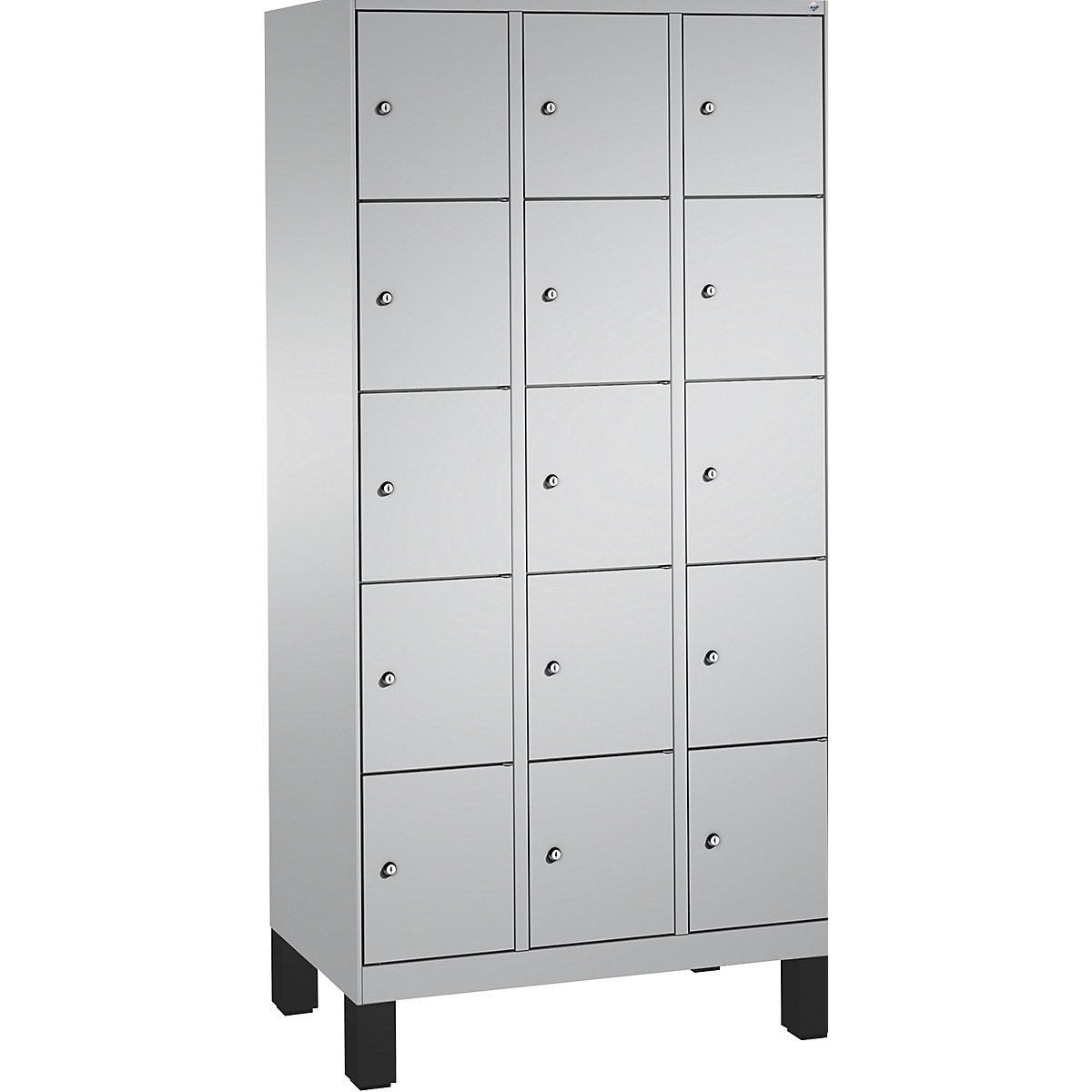 EVOLO locker unit, with feet – C+P, 3 compartments, 5 shelf compartments each, compartment width 300 mm, white aluminium / white aluminium-16