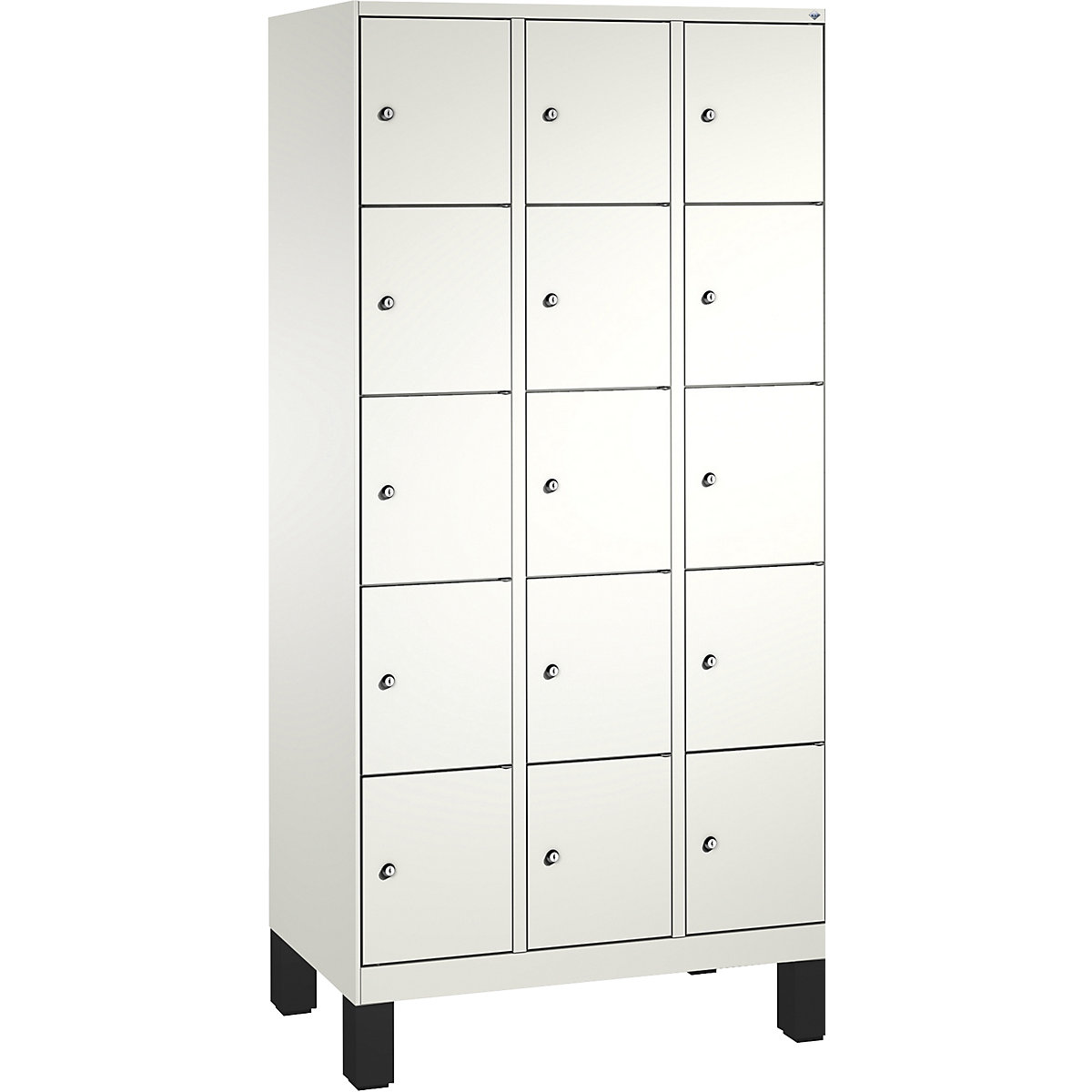 EVOLO locker unit, with feet – C+P, 3 compartments, 5 shelf compartments each, compartment width 300 mm, traffic white / traffic white-15