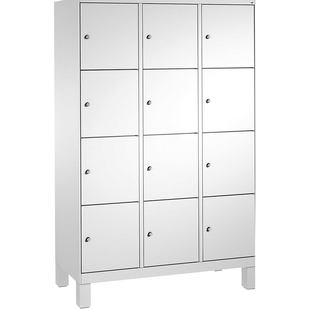 EVOLO locker unit, with feet – C+P, 3 compartments, 4 shelf compartments each, compartment width 400 mm, light grey-13