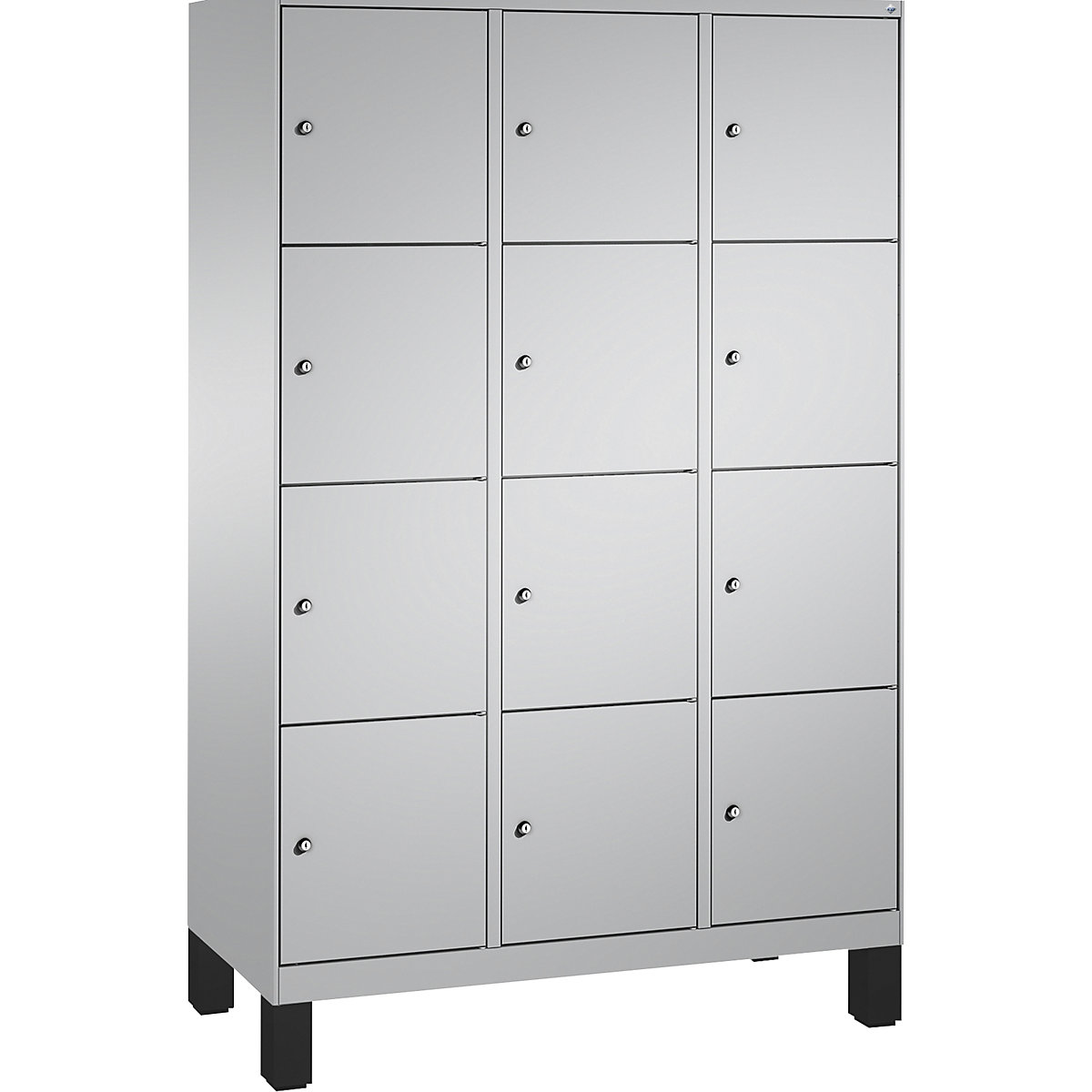 EVOLO locker unit, with feet – C+P, 3 compartments, 4 shelf compartments each, compartment width 400 mm, white aluminium / white aluminium-16