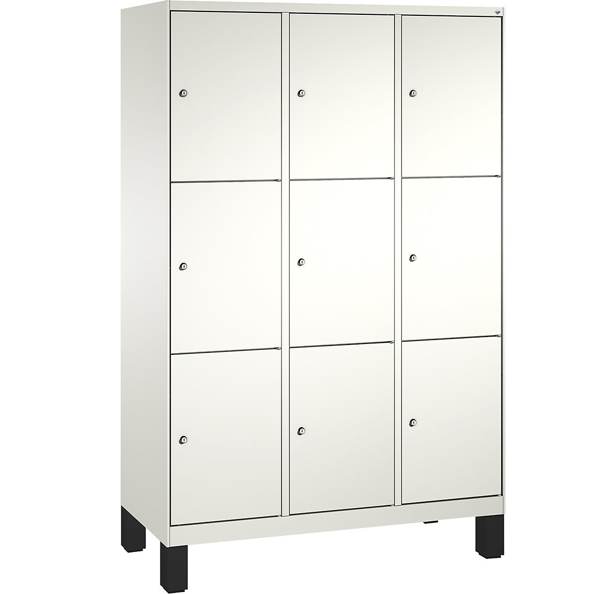 EVOLO locker unit, with feet – C+P, 3 compartments, 3 shelf compartments each, compartment width 400 mm, traffic white / traffic white-12