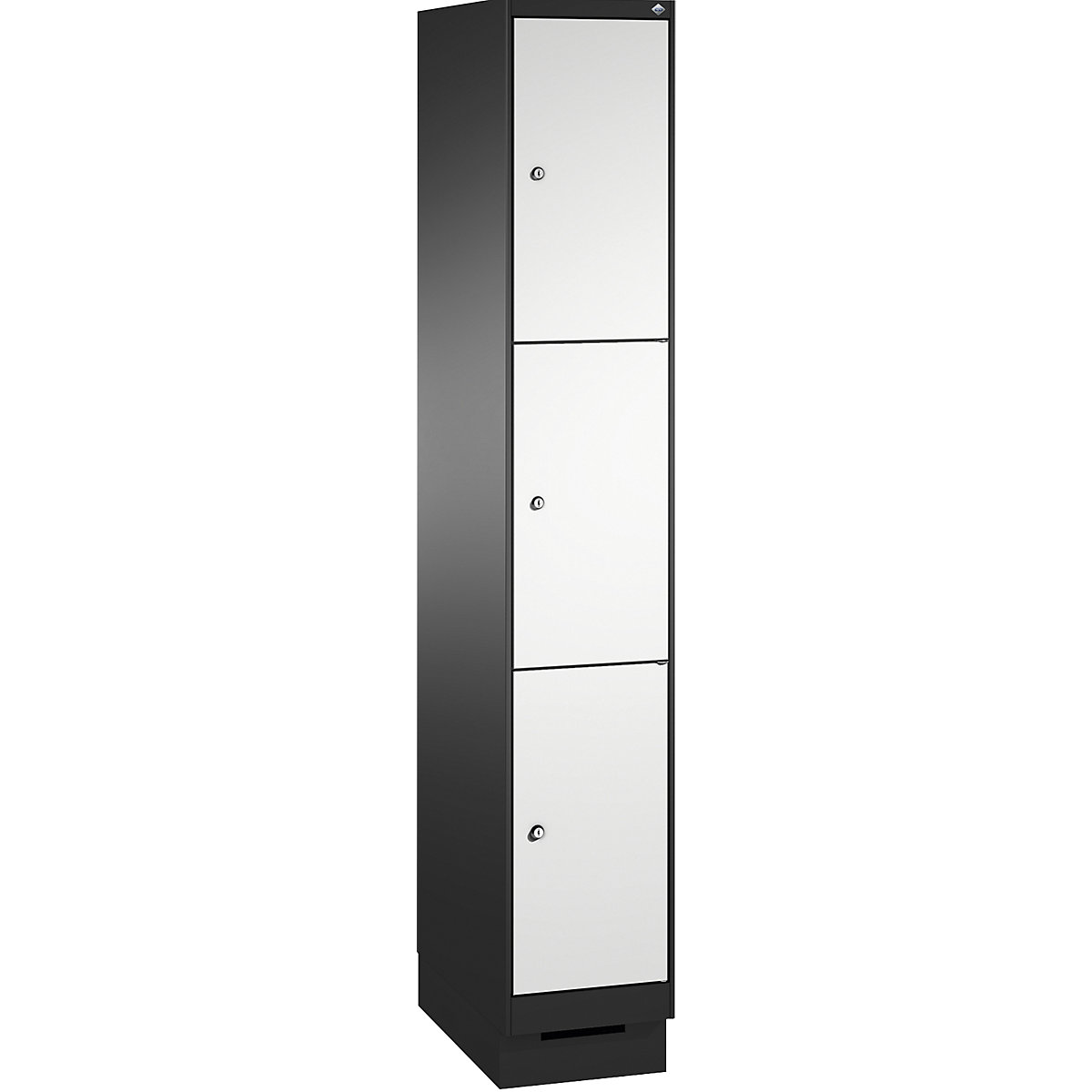 EVOLO locker unit, with plinth – C+P, 1 compartment, 3 shelf compartments, compartment width 300 mm, black grey / light grey-14