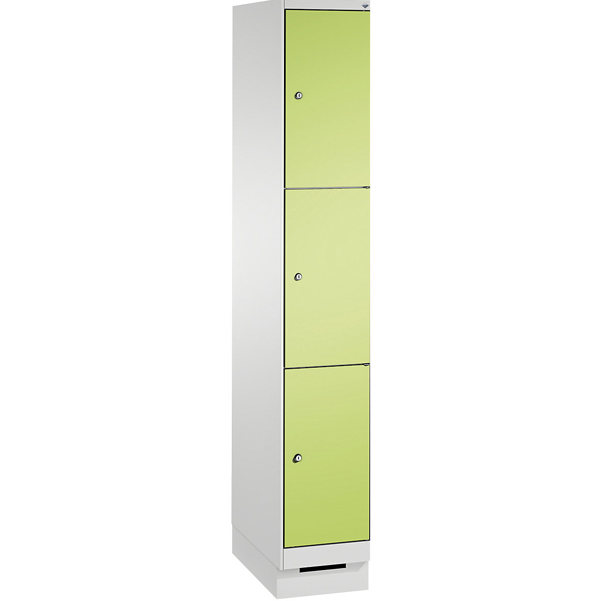 EVOLO locker unit, with plinth – C+P, 1 compartment, 3 shelf compartments, compartment width 300 mm, light grey / viridian green-5