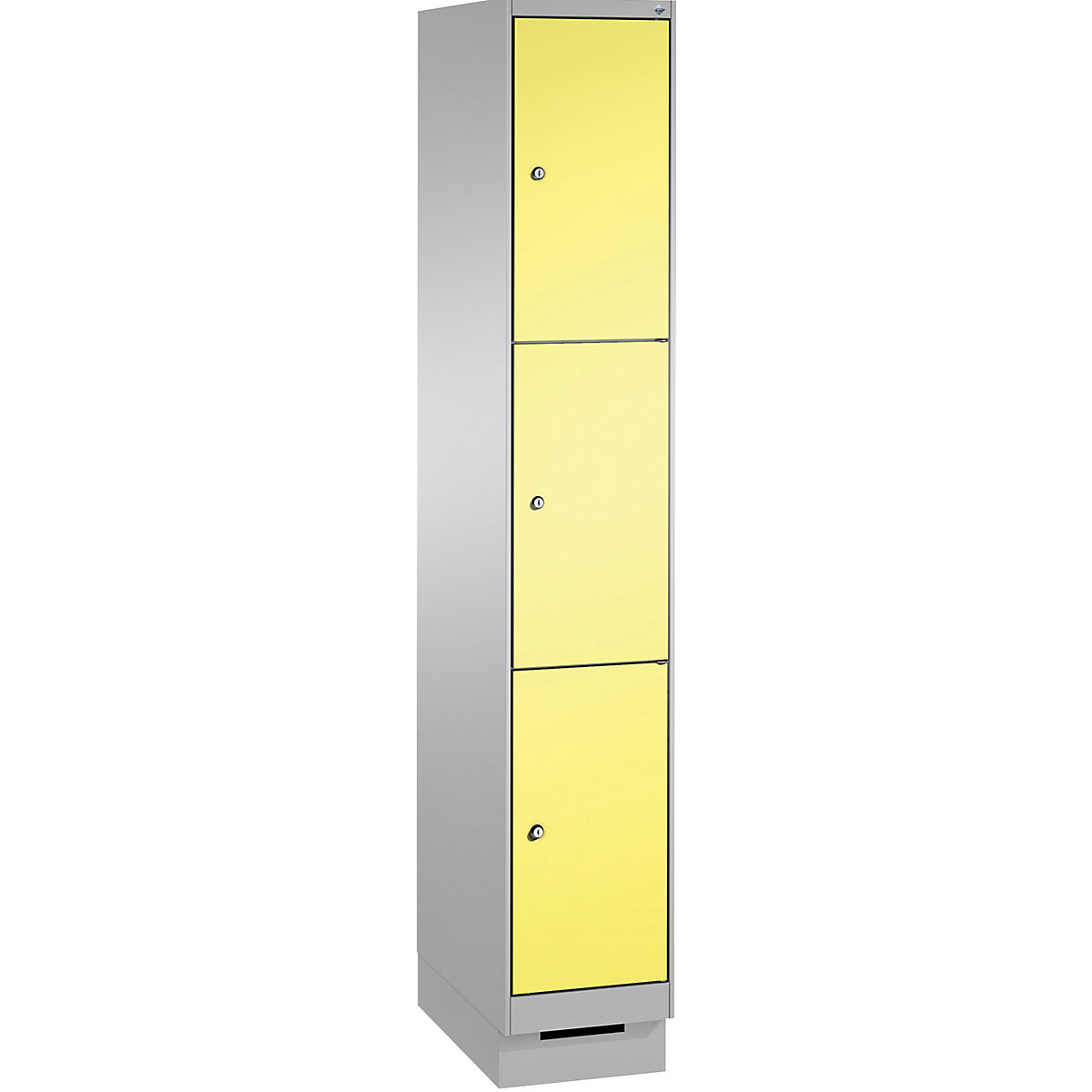 EVOLO locker unit, with plinth – C+P, 1 compartment, 3 shelf compartments, compartment width 300 mm, white aluminium / sulphur yellow-13