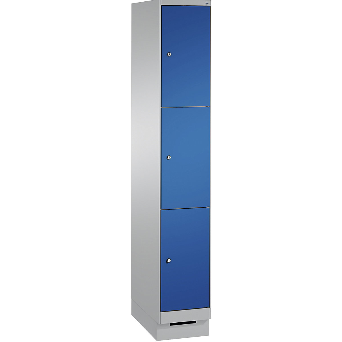 EVOLO locker unit, with plinth – C+P, 1 compartment, 3 shelf compartments, compartment width 300 mm, white aluminium / gentian blue-16