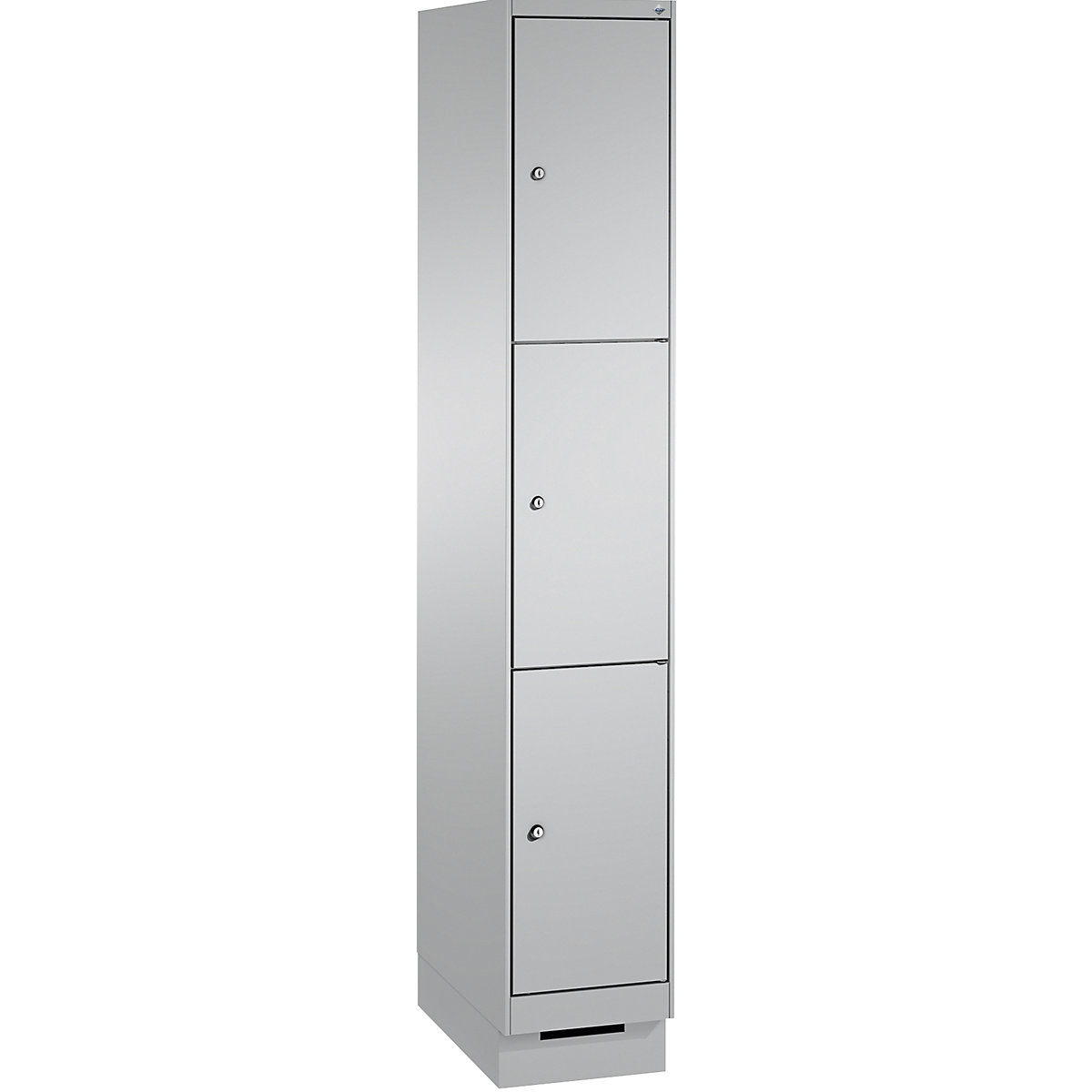 EVOLO locker unit, with plinth – C+P, 1 compartment, 3 shelf compartments, compartment width 300 mm, white aluminium / white aluminium-12