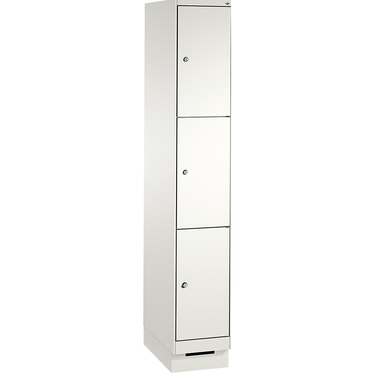 EVOLO locker unit, with plinth – C+P, 1 compartment, 3 shelf compartments, compartment width 300 mm, traffic white / traffic white-7