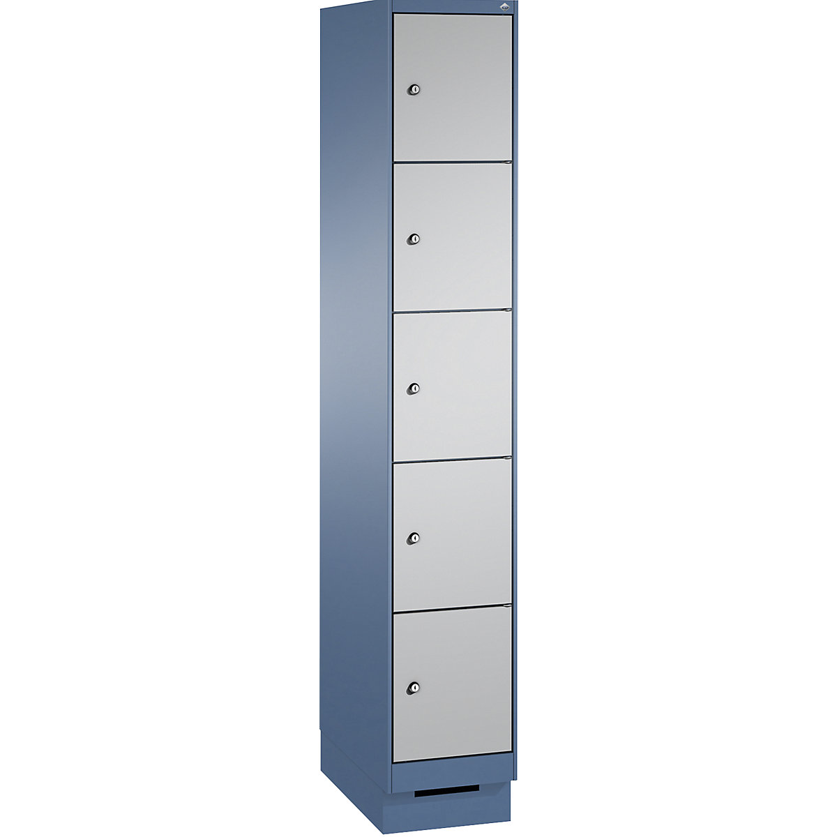 EVOLO locker unit, with plinth – C+P, 1 compartment, 5 shelf compartments, compartment width 300 mm, distant blue / white aluminium-14