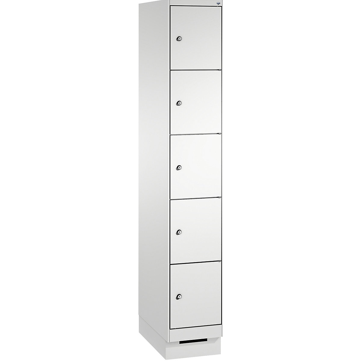EVOLO locker unit, with plinth – C+P, 1 compartment, 5 shelf compartments, compartment width 300 mm, light grey-13