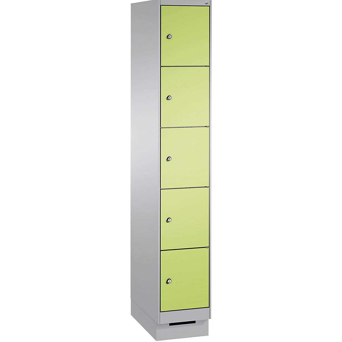 EVOLO locker unit, with plinth – C+P, 1 compartment, 5 shelf compartments, compartment width 300 mm, white aluminium / viridian green-17