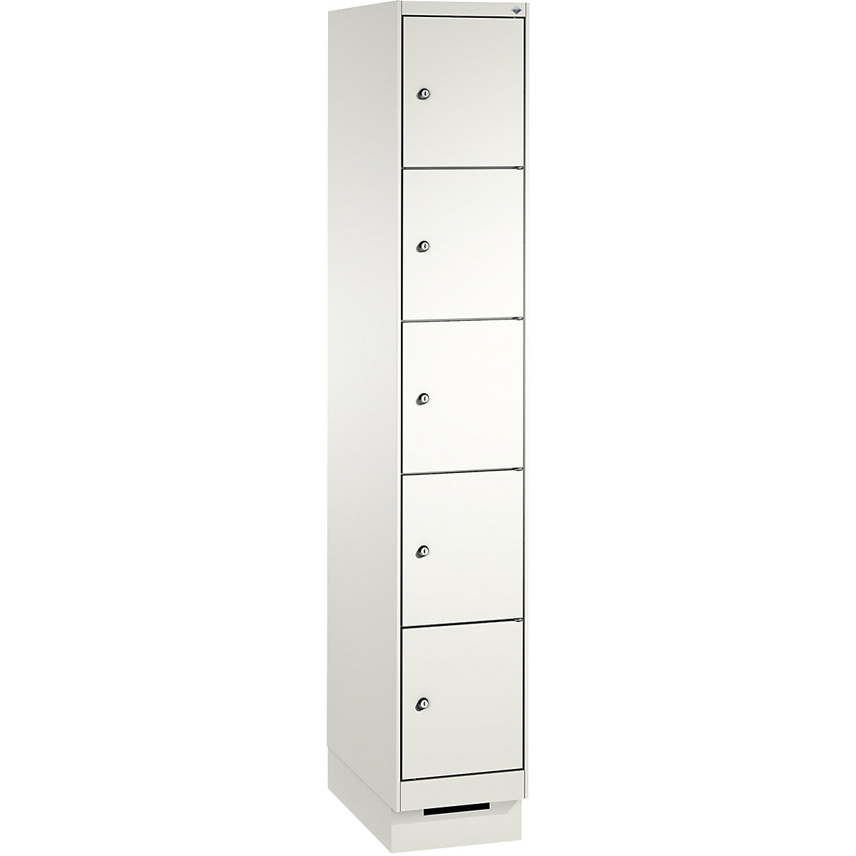 EVOLO locker unit, with plinth – C+P, 1 compartment, 5 shelf compartments, compartment width 300 mm, traffic white / traffic white-15