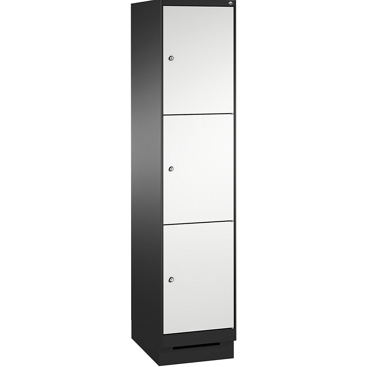 EVOLO locker unit, with plinth – C+P, 1 compartment, 3 shelf compartments, compartment width 400 mm, black grey / light grey-6