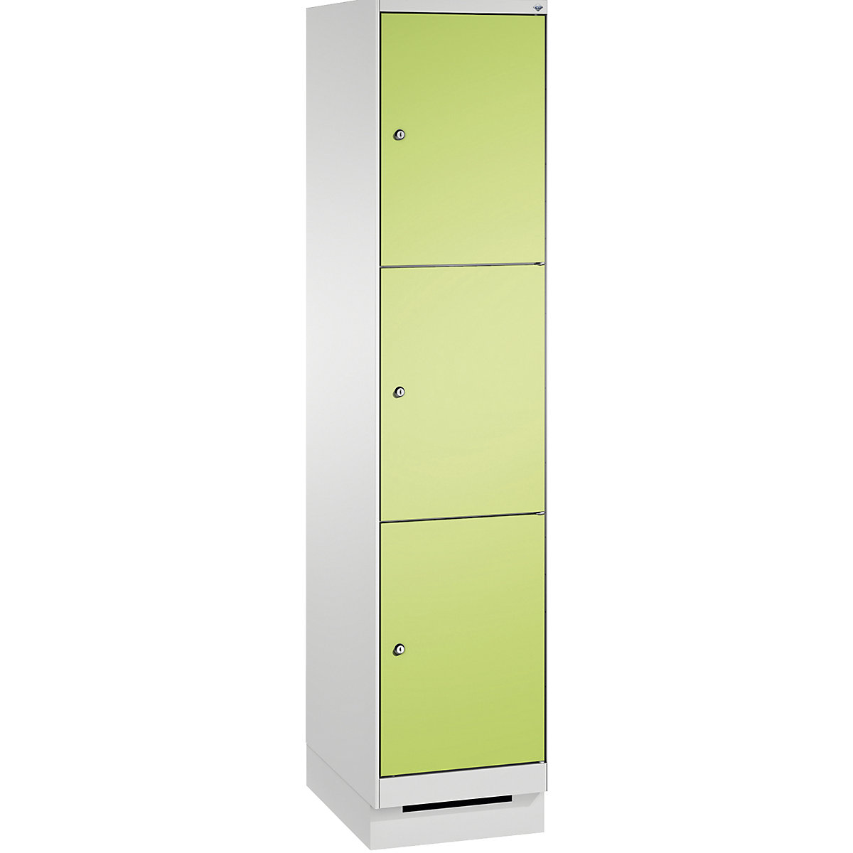 EVOLO locker unit, with plinth – C+P, 1 compartment, 3 shelf compartments, compartment width 400 mm, light grey / viridian green-4