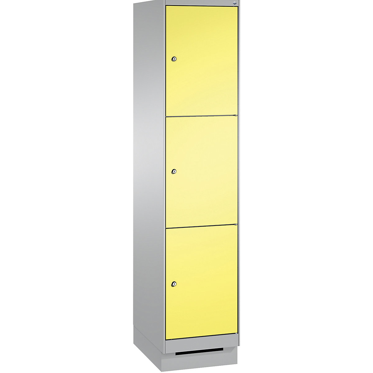 EVOLO locker unit, with plinth – C+P, 1 compartment, 3 shelf compartments, compartment width 400 mm, white aluminium / sulphur yellow-7