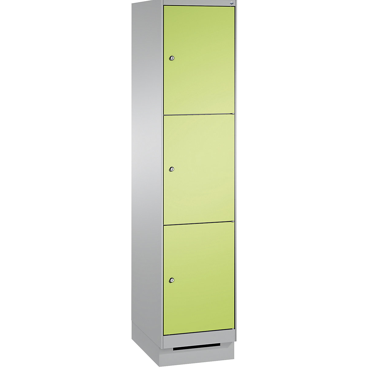 EVOLO locker unit, with plinth – C+P, 1 compartment, 3 shelf compartments, compartment width 400 mm, white aluminium / viridian green-14
