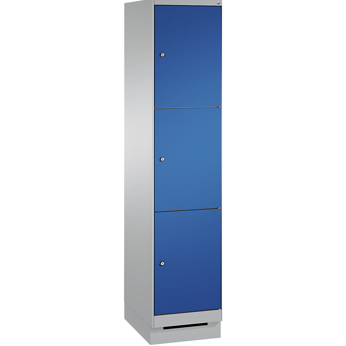 EVOLO locker unit, with plinth – C+P, 1 compartment, 3 shelf compartments, compartment width 400 mm, white aluminium / gentian blue-16