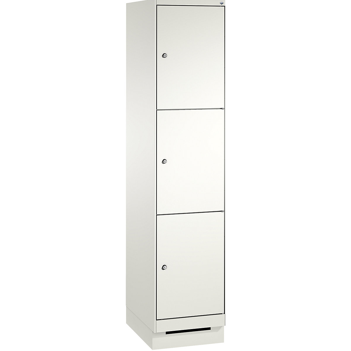 EVOLO locker unit, with plinth – C+P, 1 compartment, 3 shelf compartments, compartment width 400 mm, traffic white / traffic white-15