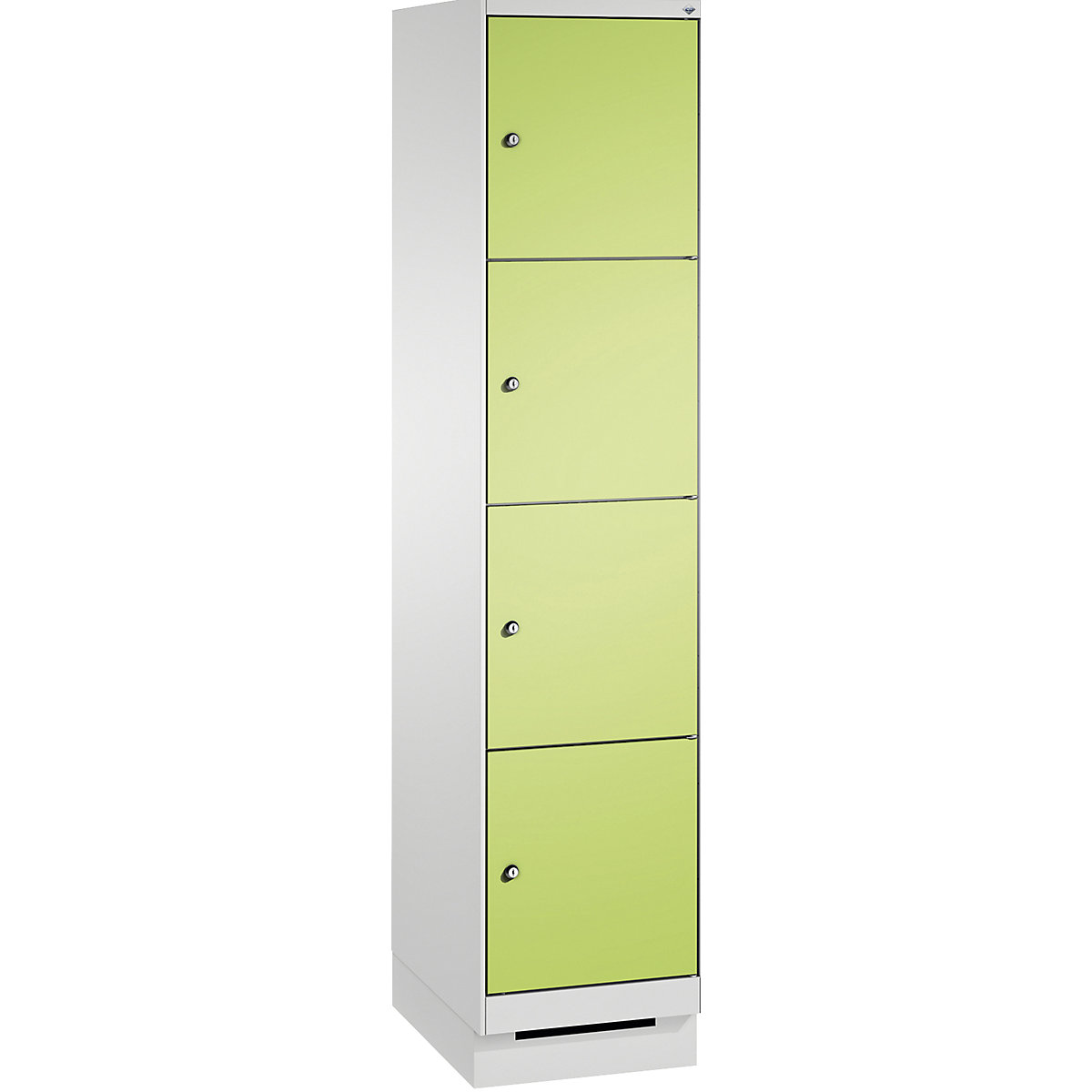 EVOLO locker unit, with plinth – C+P, 1 compartment, 4 shelf compartments, compartment width 400 mm, light grey / viridian green-10