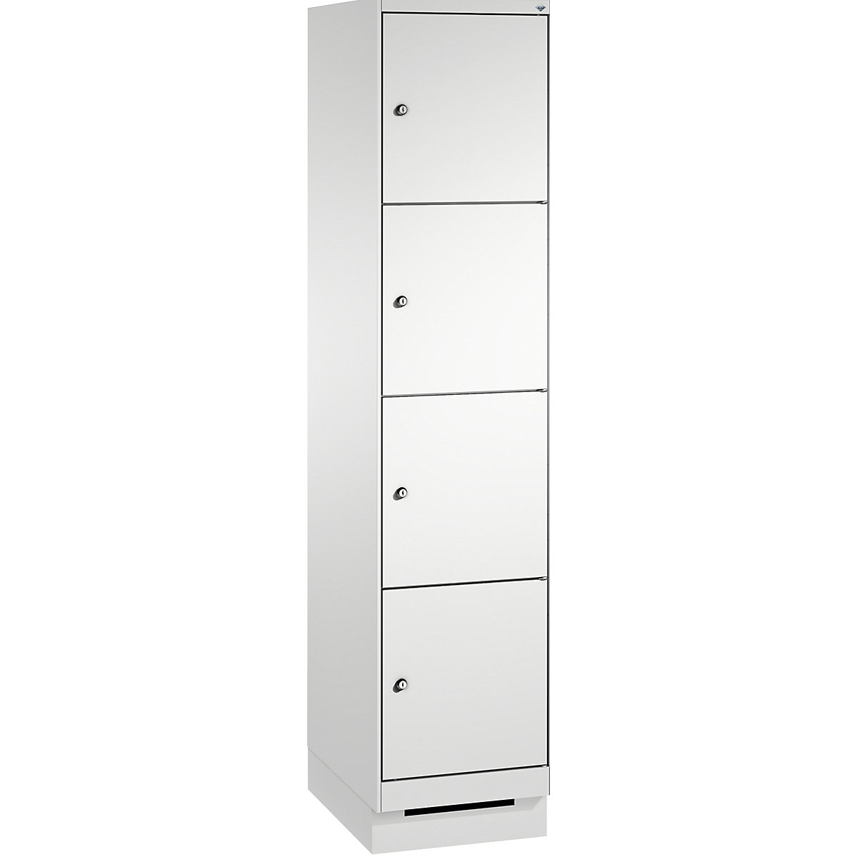 EVOLO locker unit, with plinth – C+P, 1 compartment, 4 shelf compartments, compartment width 400 mm, light grey-7