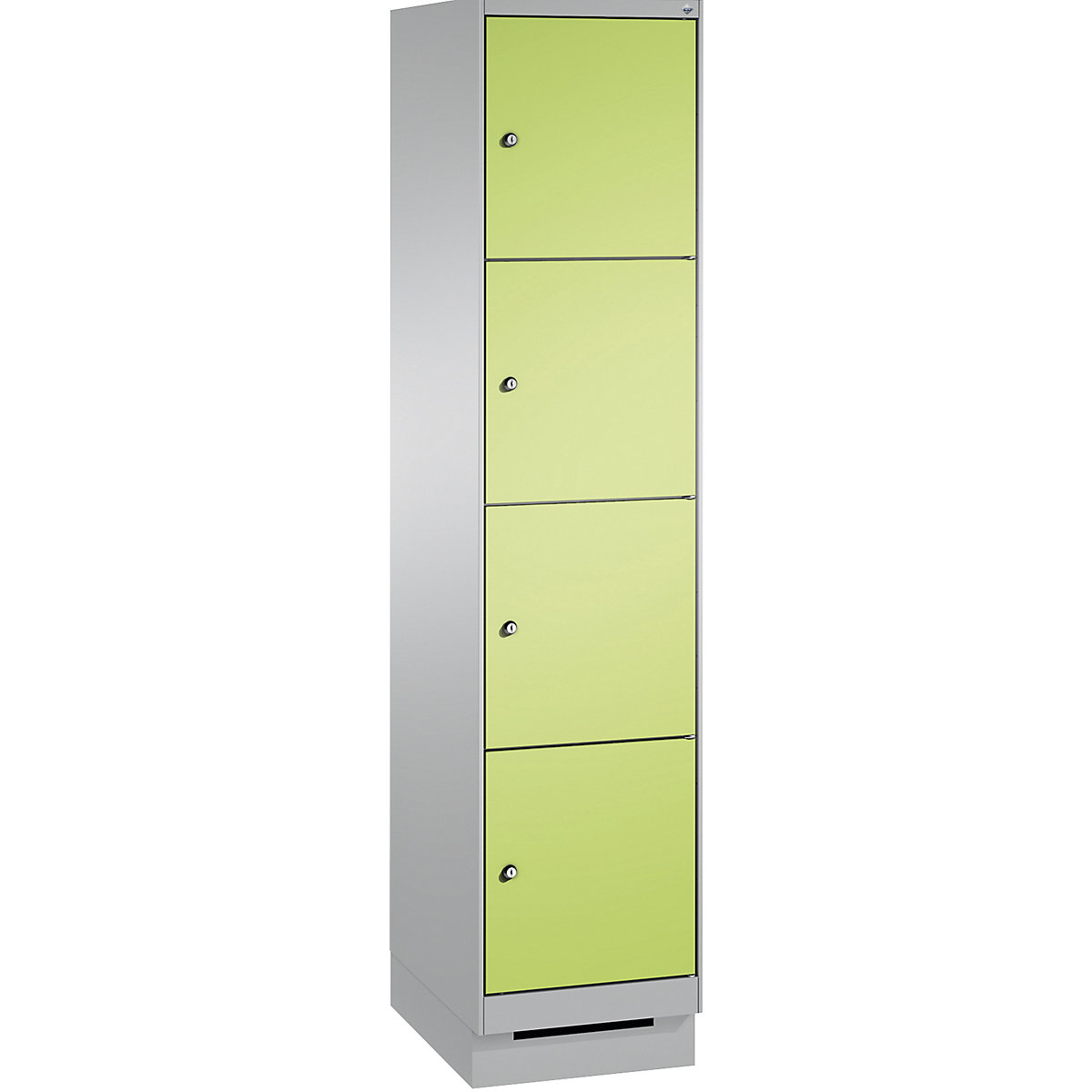 EVOLO locker unit, with plinth – C+P, 1 compartment, 4 shelf compartments, compartment width 400 mm, white aluminium / viridian green-3