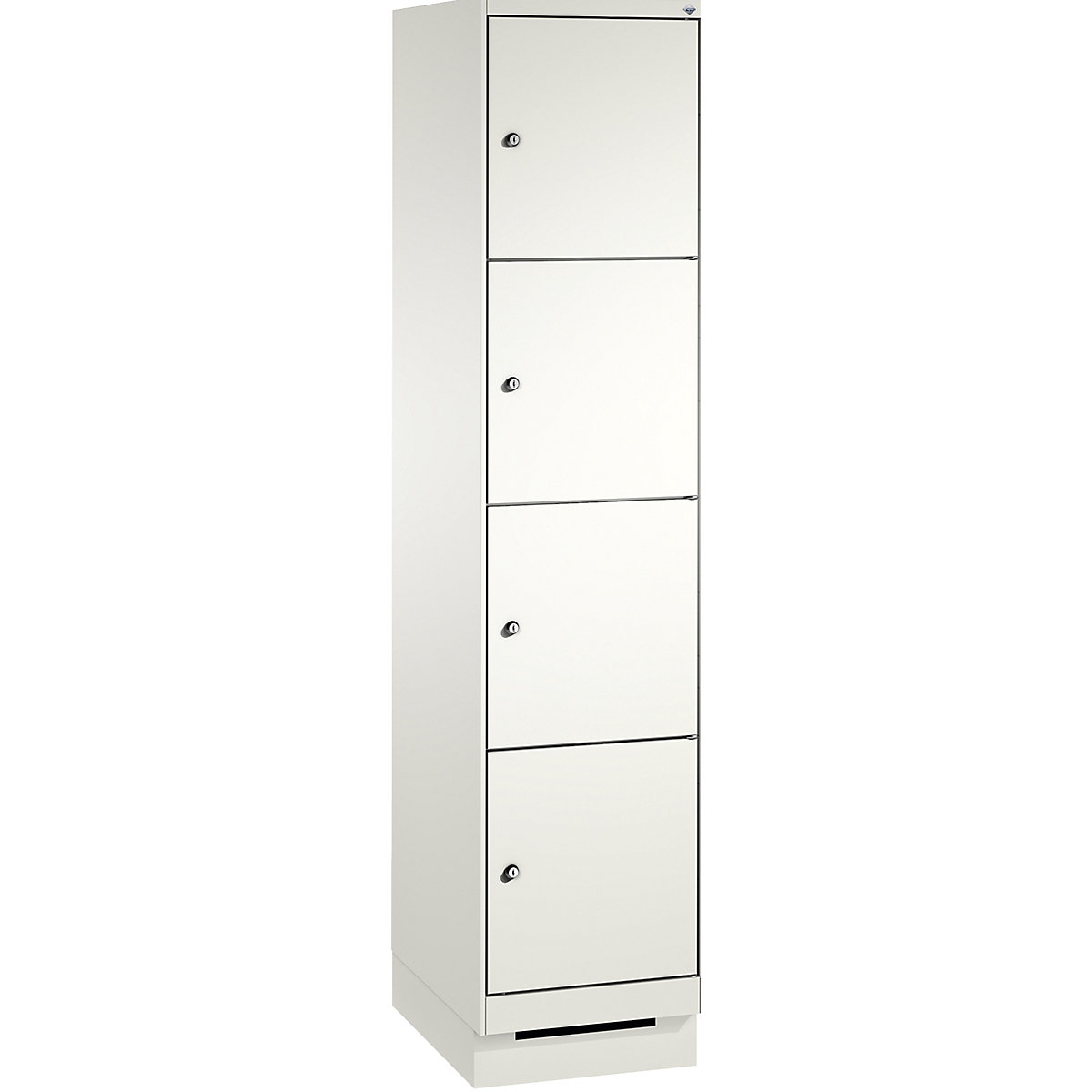 EVOLO locker unit, with plinth – C+P, 1 compartment, 4 shelf compartments, compartment width 400 mm, traffic white / traffic white-14