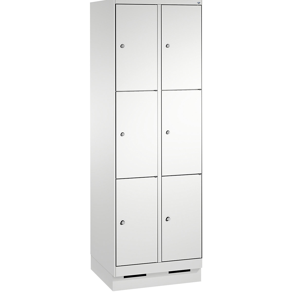 EVOLO locker unit, with plinth – C+P, 2 compartments, 3 shelf compartments each, compartment width 300 mm, light grey-13