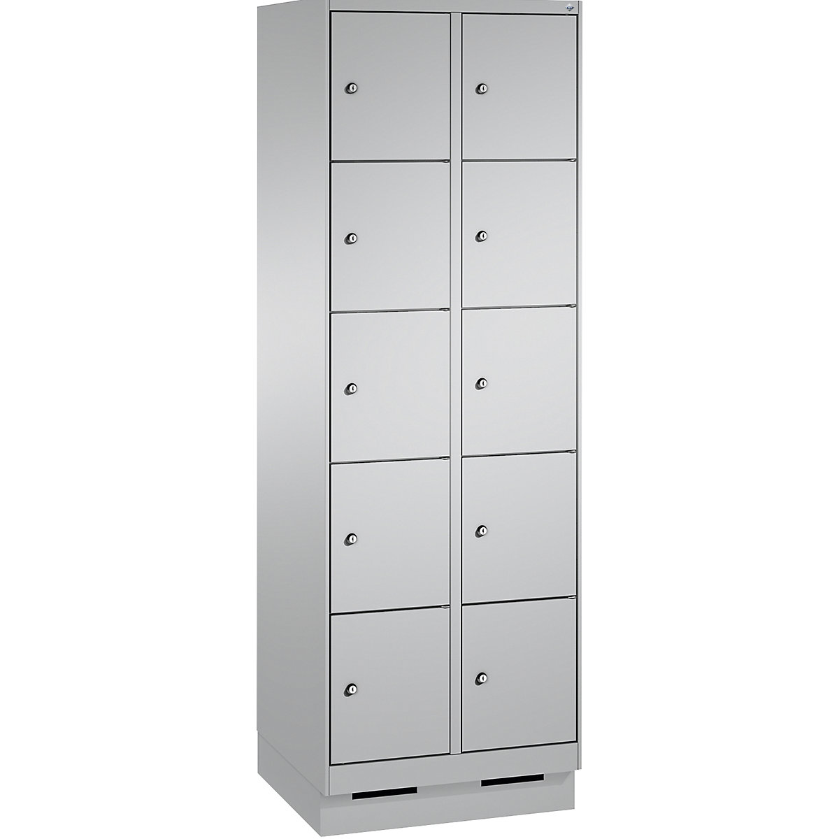 EVOLO locker unit, with plinth – C+P, 2 compartments, 5 shelf compartments each, compartment width 300 mm, white aluminium / white aluminium-16