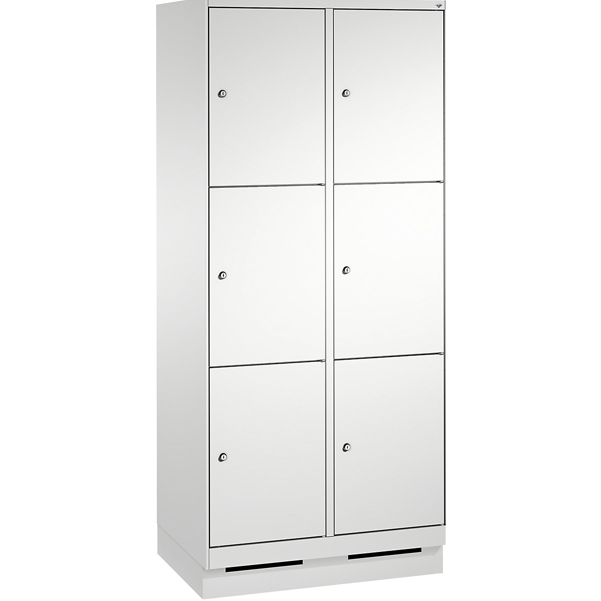 EVOLO locker unit, with plinth – C+P, 2 compartments, 3 shelf compartments each, compartment width 400 mm, light grey / light grey-4