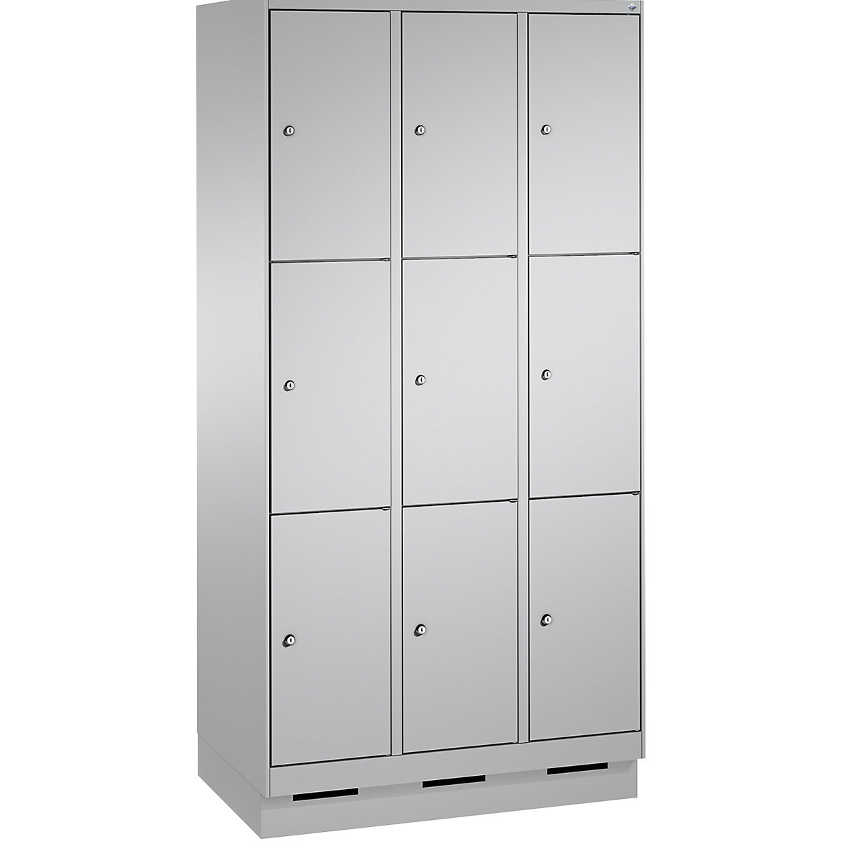 EVOLO locker unit, with plinth – C+P, 3 compartments, 3 shelf compartments each, compartment width 300 mm, white aluminium / white aluminium-15