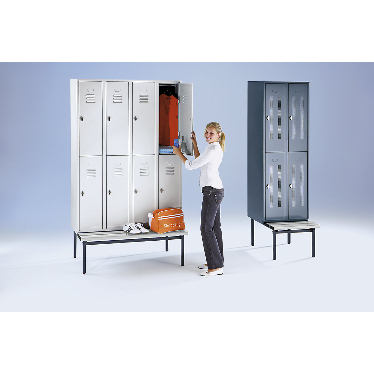 Half-height cloakroom locker with bench base frame – Wolf (Product illustration 9)-8