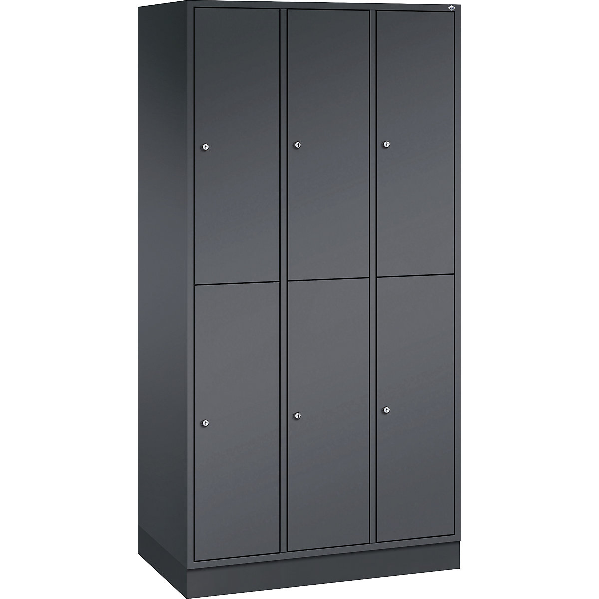 INTRO double tier steel cloakroom locker – C+P, WxD 920 x 500 mm, 6 compartments, black grey body, black grey doors