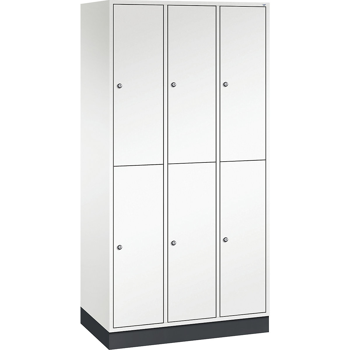 INTRO double tier steel cloakroom locker – C+P, WxD 920 x 500 mm, 6 compartments, pure white body, pure white doors