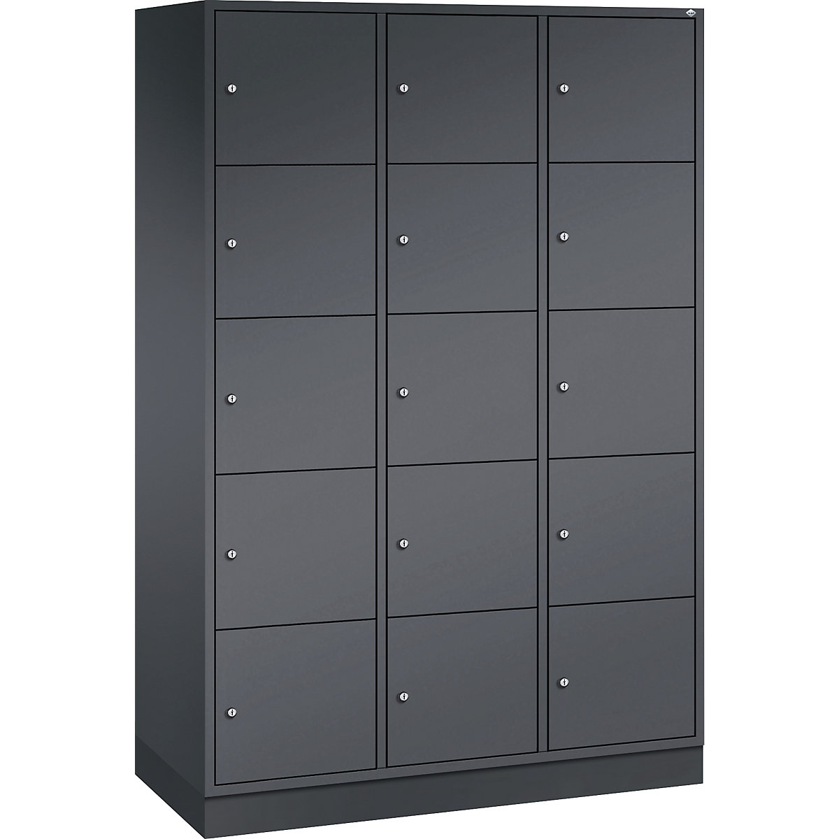 INTRO steel compartment locker, compartment height 345 mm – C+P, WxD 1220 x 500 mm, 15 compartments, black grey body, black grey doors