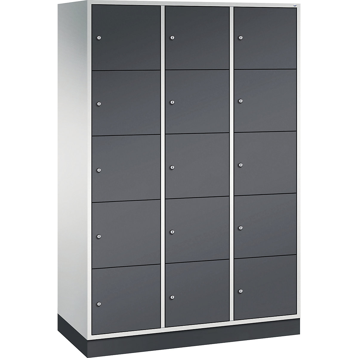 INTRO steel compartment locker, compartment height 345 mm – C+P, WxD 1220 x 500 mm, 15 compartments, light grey body, black grey doors
