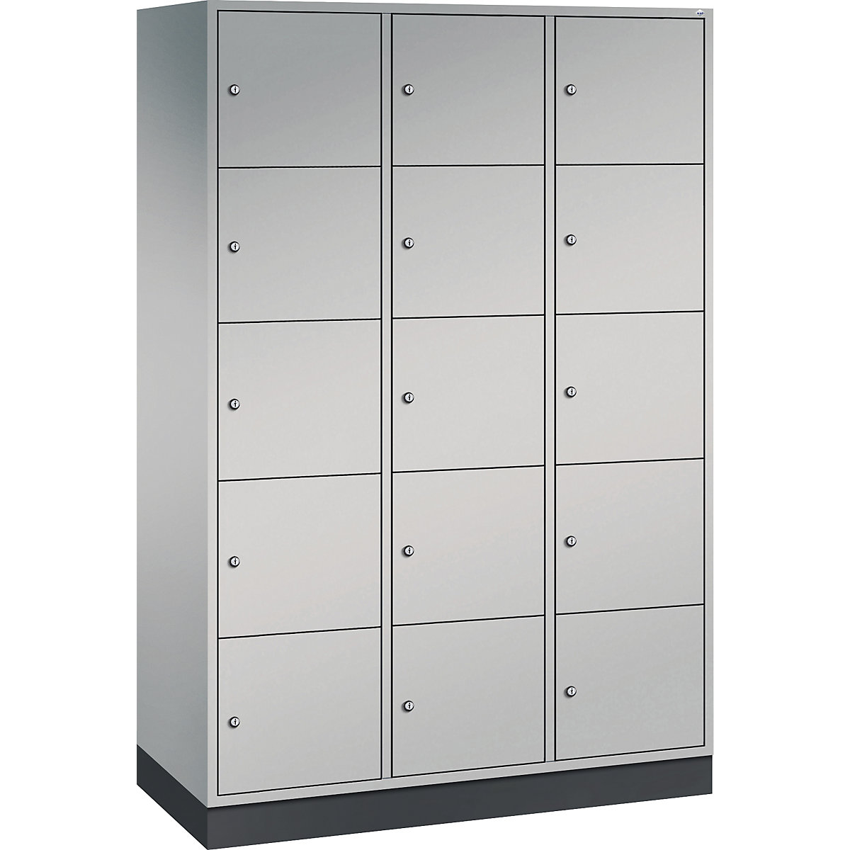 INTRO steel compartment locker, compartment height 345 mm – C+P, WxD 1220 x 500 mm, 15 compartments, white aluminium body, white aluminium doors