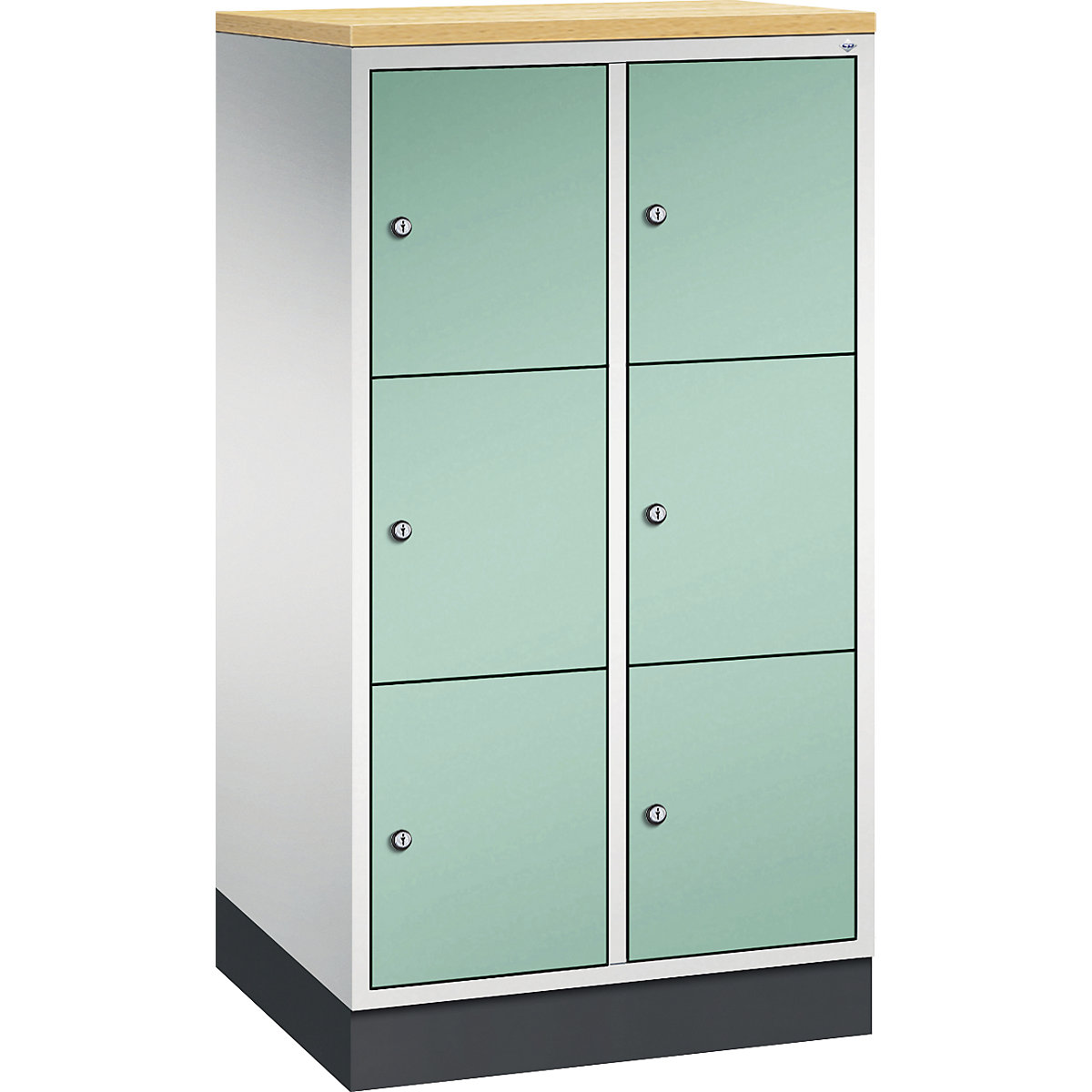 INTRO steel compartment locker, compartment height 345 mm – C+P, WxD 620 x 500 mm, 6 compartments, light grey body, light green doors