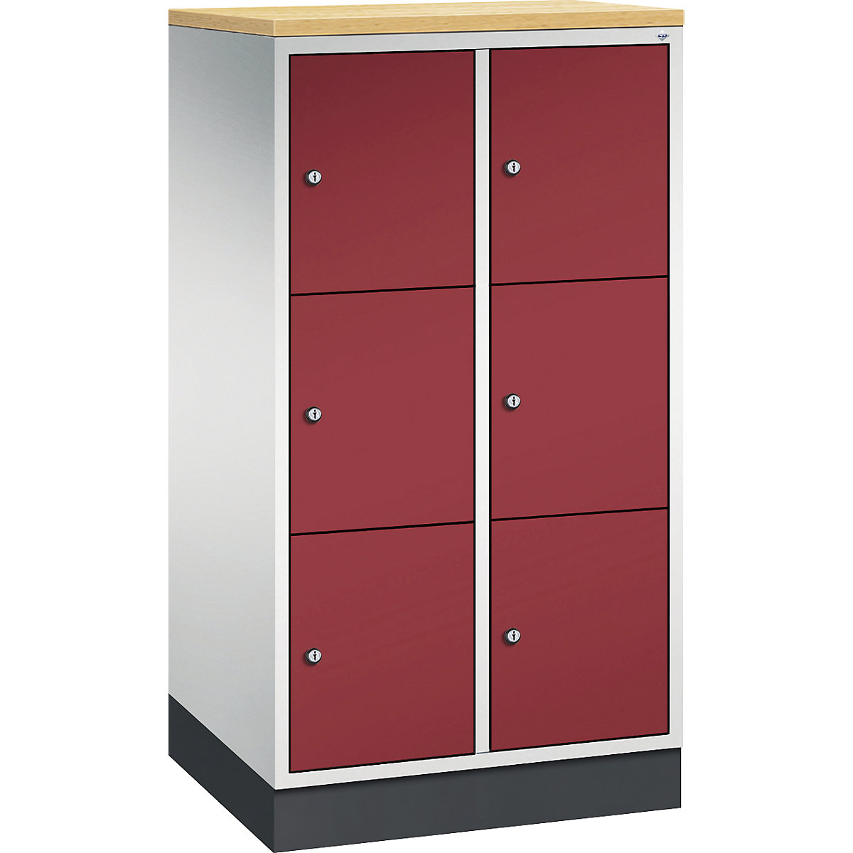 INTRO steel compartment locker, compartment height 345 mm – C+P, WxD 620 x 500 mm, 6 compartments, light grey body, ruby red doors