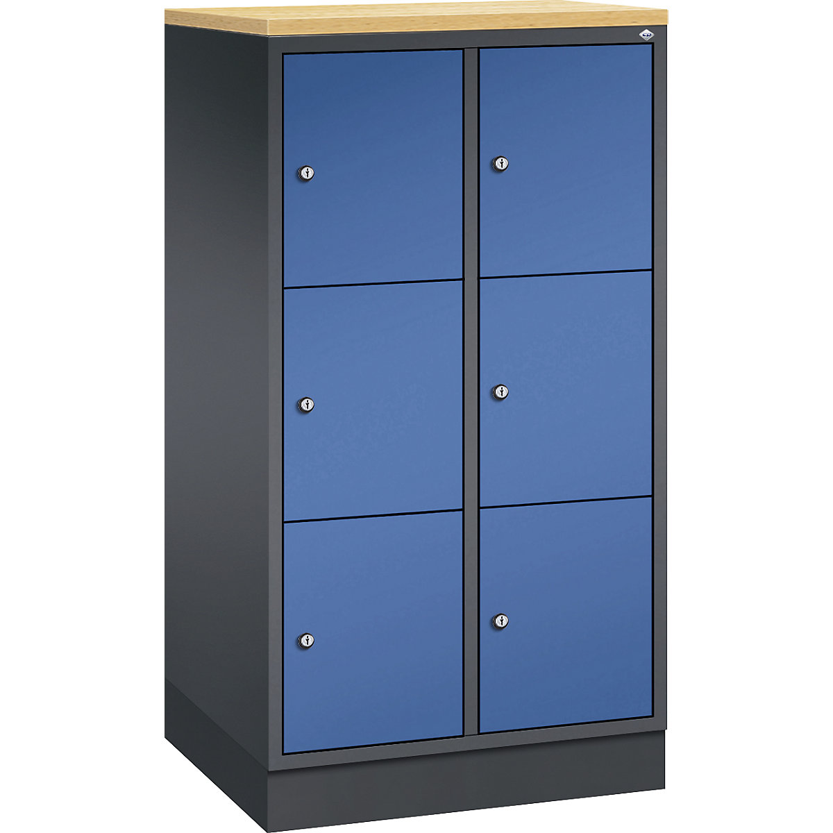 INTRO steel compartment locker, compartment height 345 mm – C+P, WxD 620 x 500 mm, 6 compartments, black grey body, gentian blue doors