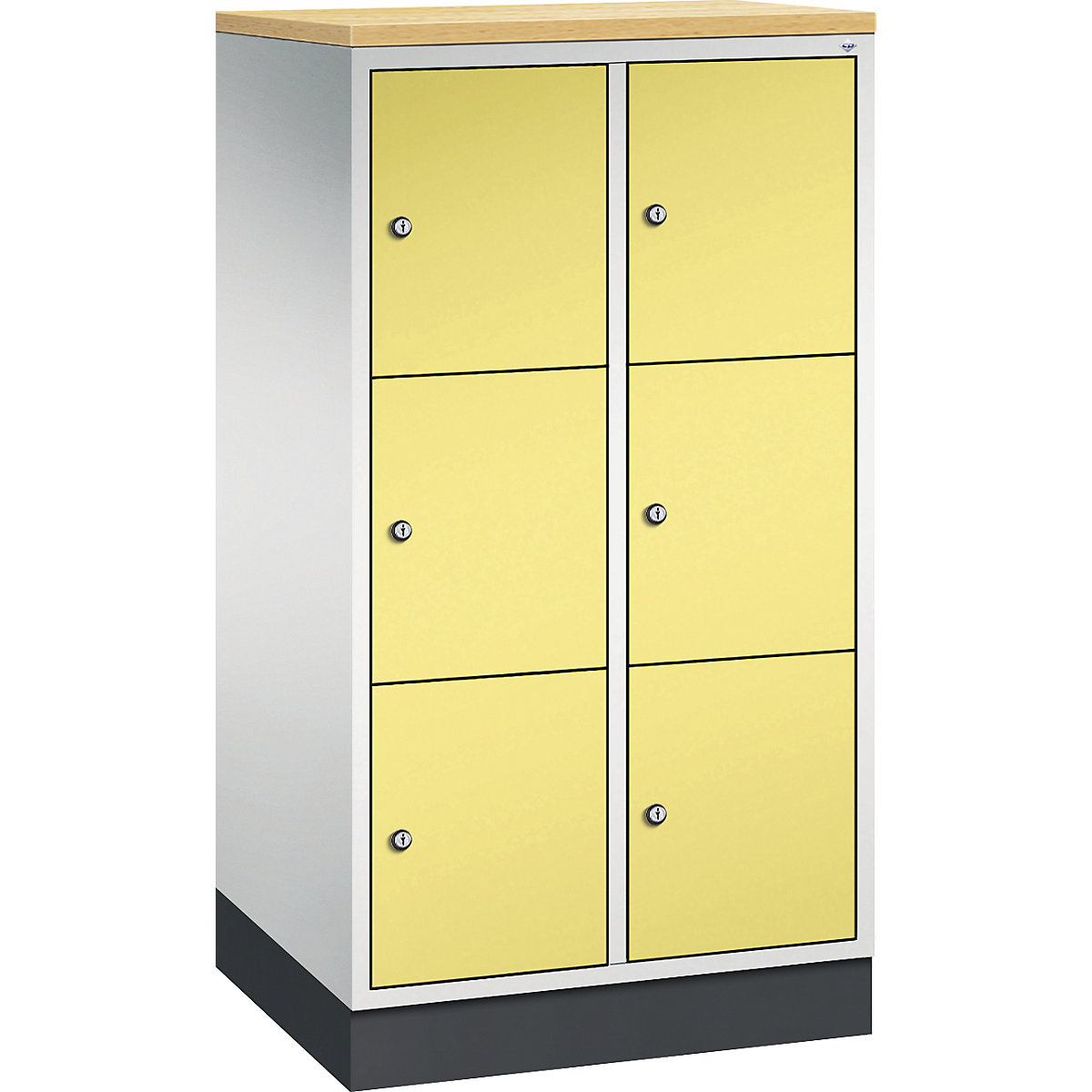 INTRO steel compartment locker, compartment height 345 mm – C+P, WxD 620 x 500 mm, 6 compartments, light grey body, sulphur yellow doors