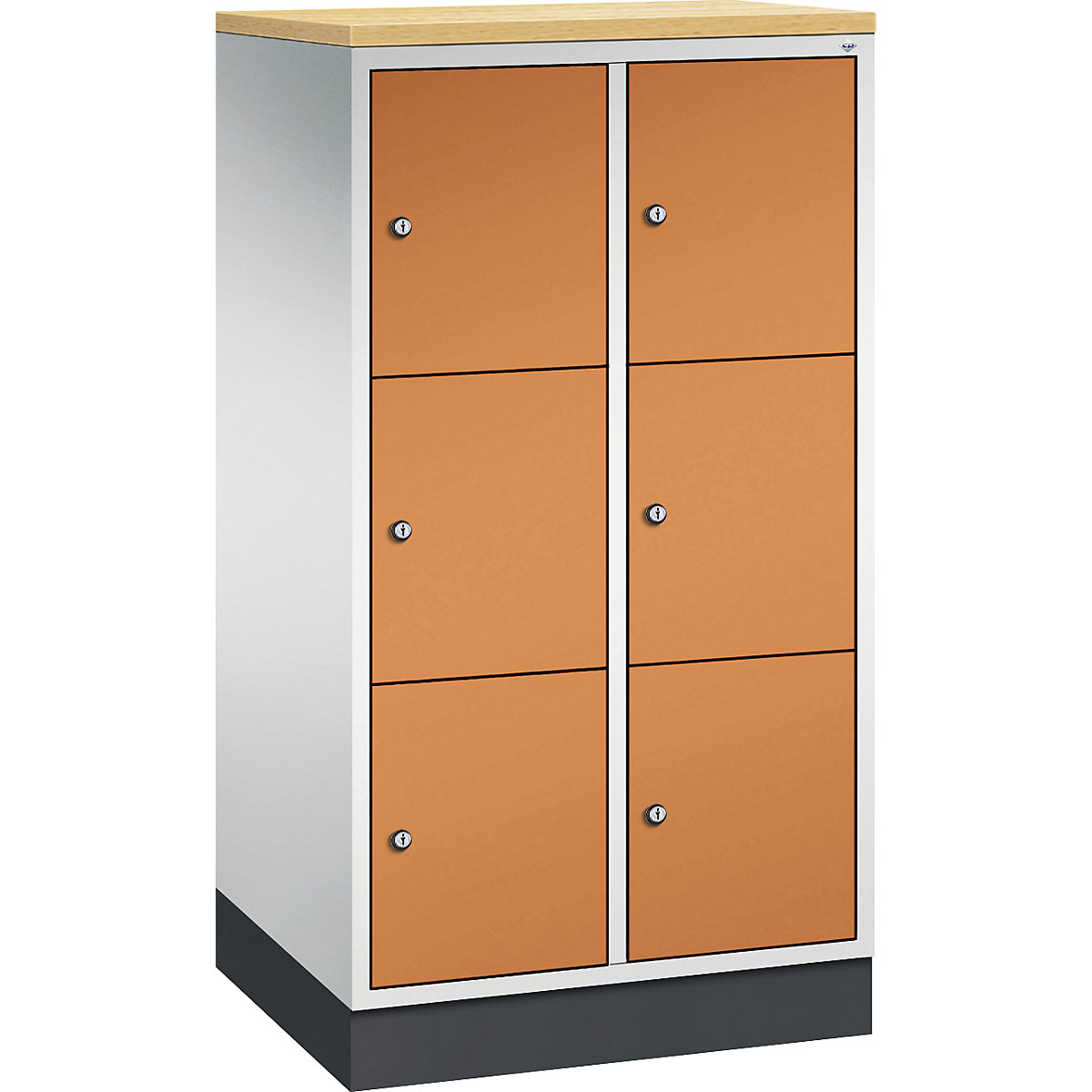 INTRO steel compartment locker, compartment height 345 mm – C+P, WxD 620 x 500 mm, 6 compartments, light grey body, yellow orange doors
