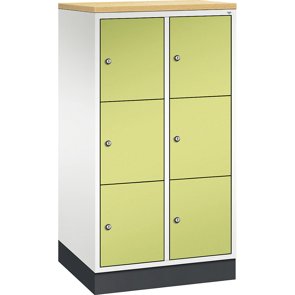 INTRO steel compartment locker, compartment height 345 mm – C+P, WxD 620 x 500 mm, 6 compartments, pure white body, viridian green doors