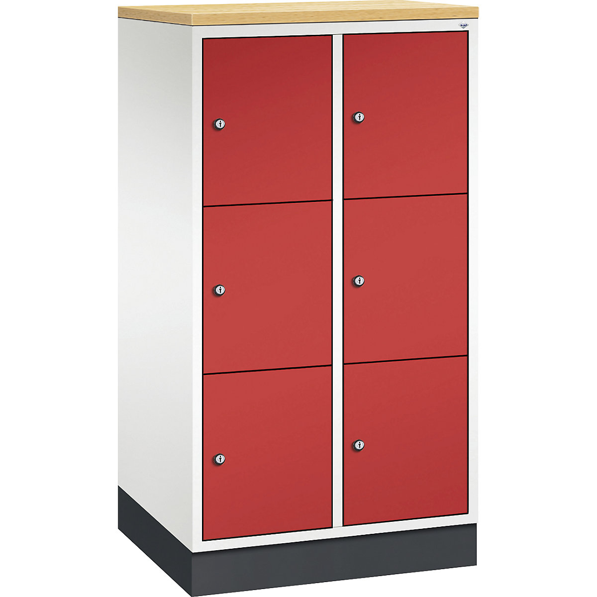 INTRO steel compartment locker, compartment height 345 mm – C+P, WxD 620 x 500 mm, 6 compartments, pure white body, flame red doors