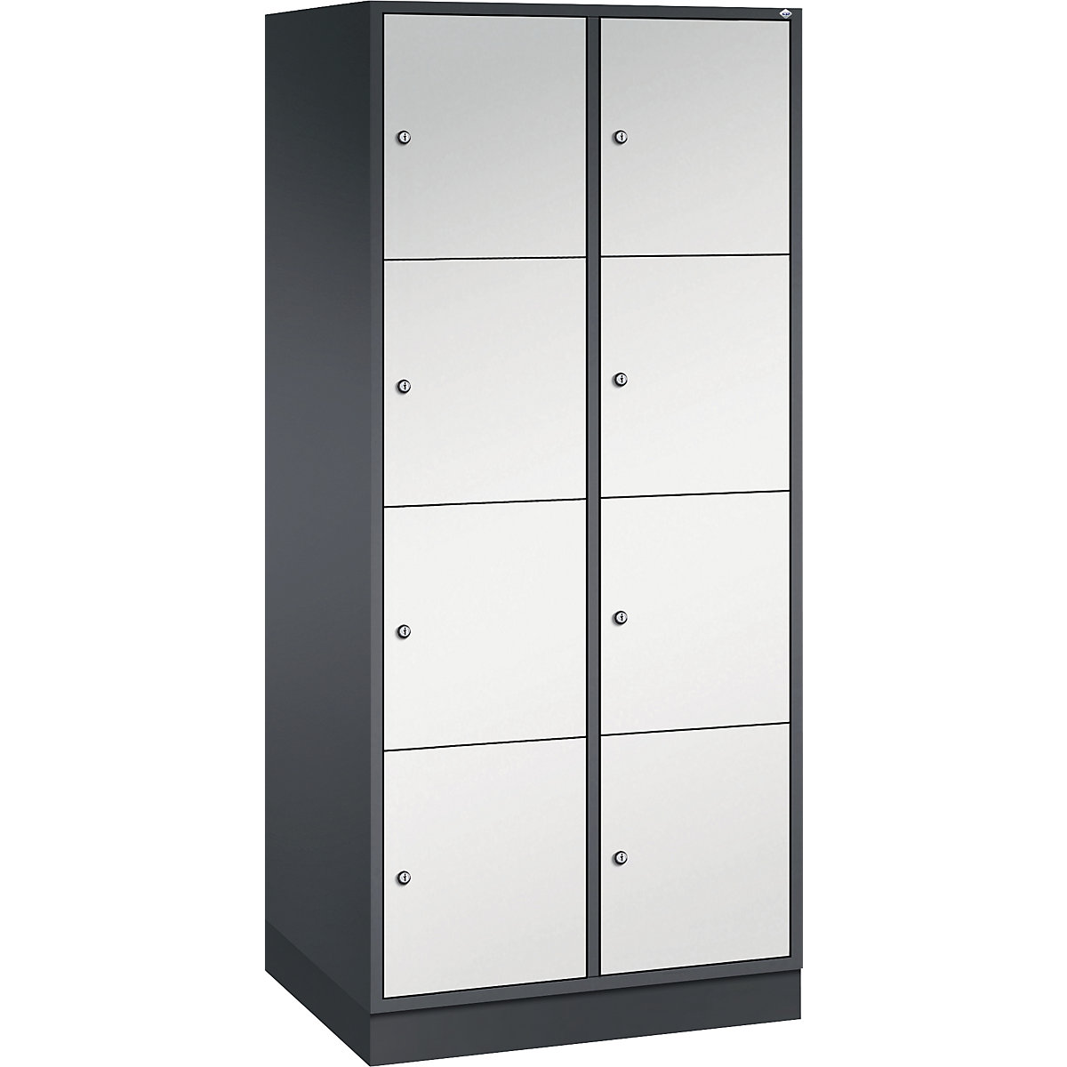INTRO steel compartment locker, compartment height 435 mm – C+P, WxD 820 x 600 mm, 8 compartments, black grey body, light grey doors