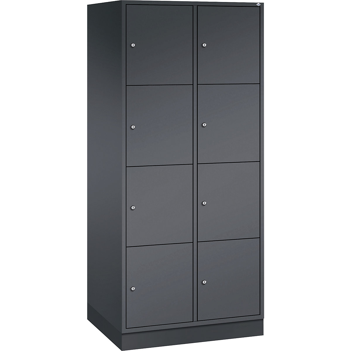 INTRO steel compartment locker, compartment height 435 mm – C+P, WxD 820 x 600 mm, 8 compartments, black grey body, black grey doors