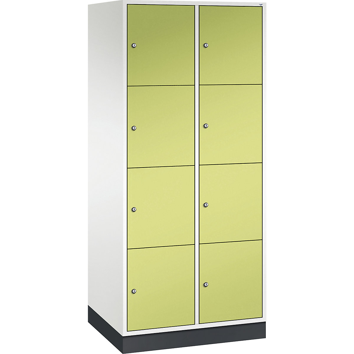 INTRO steel compartment locker, compartment height 435 mm – C+P, WxD 820 x 600 mm, 8 compartments, pure white body, viridian green doors
