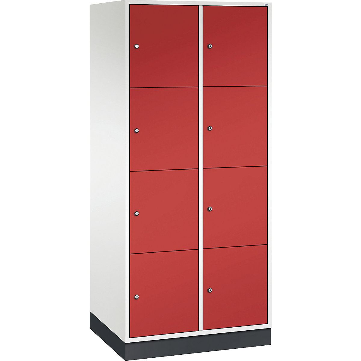 INTRO steel compartment locker, compartment height 435 mm – C+P, WxD 820 x 600 mm, 8 compartments, pure white body, flame red doors
