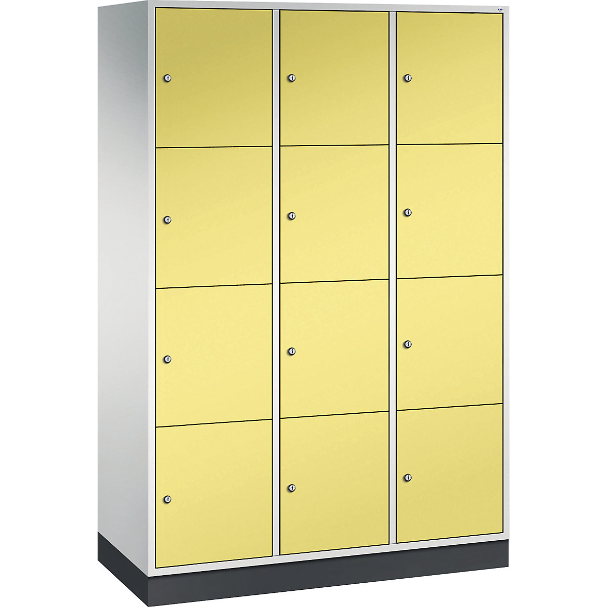INTRO steel compartment locker, compartment height 435 mm – C+P, WxD 1220 x 500 mm, 12 compartments, light grey body, sulphur yellow doors