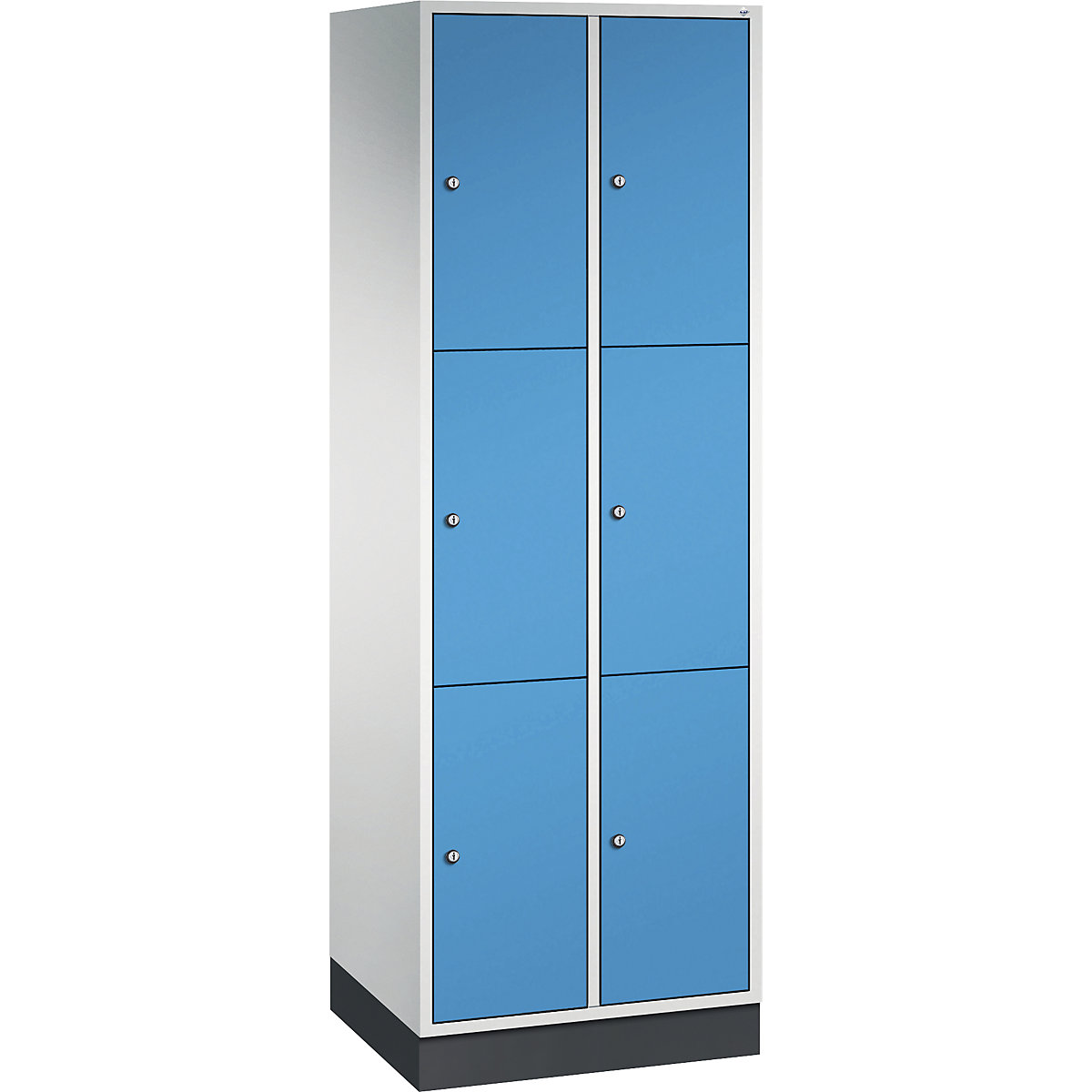 INTRO steel compartment locker, compartment height 580 mm – C+P, WxD 620 x 500 mm, 6 compartments, light grey body, light blue doors