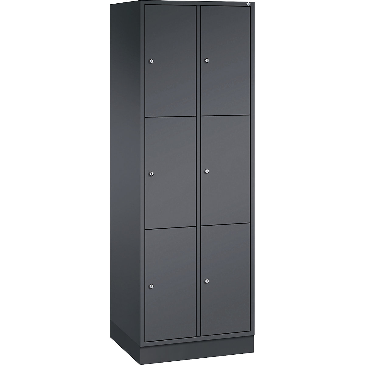 INTRO steel compartment locker, compartment height 580 mm – C+P, WxD 620 x 500 mm, 6 compartments, black grey body, black grey doors